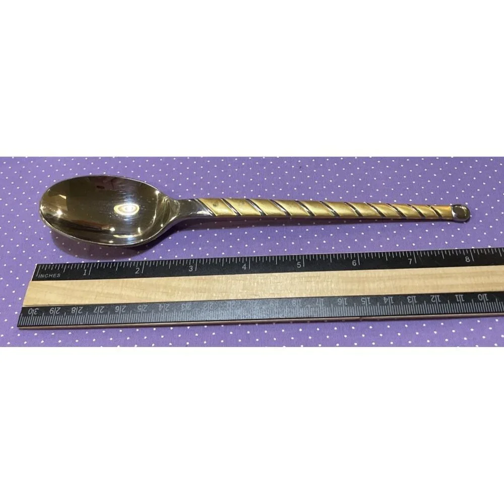 Cambridge Uptown Frosted Twist Ball Tip Stainless Gold Silver Oval Soup Spoons 4
